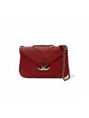 Chanel Bag Shoulder Red Silver V Stitch Double Chain